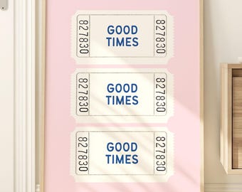 Póster de Good Times Ticket: Póster moderno azul marino y rosa claro estilo Y2K para dormitorio universitario (descarga digital instantánea)