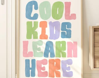 Póster "Aquí aprenden los niños geniales": Arte mural motivador y colorido para el aula (Descarga digital)