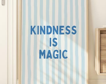 Lámina "La amabilidad es magia": Decoración de pared azul estilo retro para el aula (Descarga digital)
