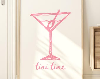 Lámina decorativa Tini Time: Arte de pared con carrito de bar rosa de moda (Descarga digital instantánea)