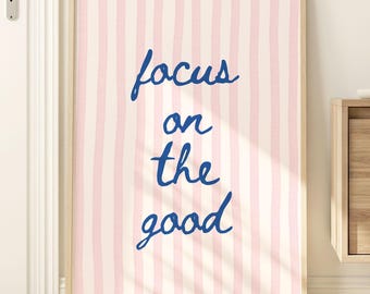 Enfócate en lo positivo: Lámina decorativa motivacional de moda en rosa y azul marino (descarga digital)