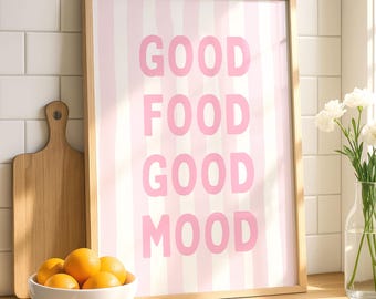 Good Food Good Mood Print: Pink Retro Kitchen Print (Digital Download)