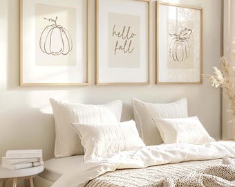 Juego de 3 láminas decorativas de otoño: Estampados otoñales en tonos neutros (Descarga digital)