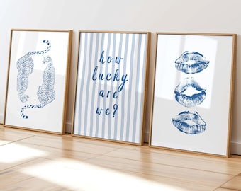 Blue Dorm Posters Set of 3: Trendy How Lucky Are We Print (Printable Digital Download)