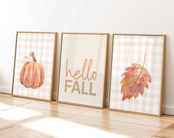 Juego de 3 láminas de otoño: Decoración otoñal en tonos neutros para imprimir (Descarga digital)
