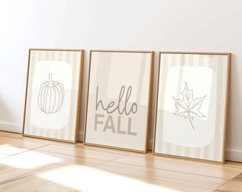 Juego de 3 láminas de otoño: Decoración otoñal en tonos neutros para imprimir (Descarga digital)