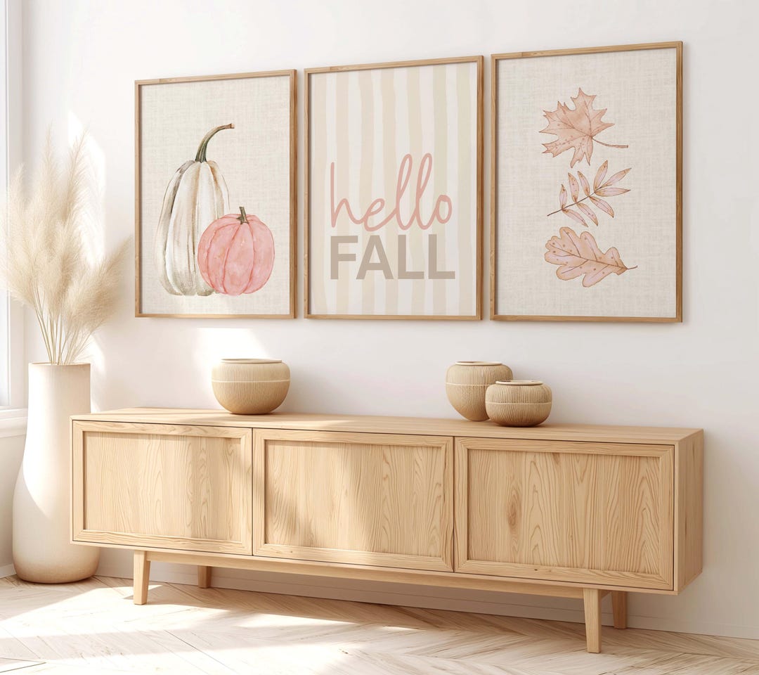 Fall Prints Set of 3, Pink Fall Decor, Seasonal Wall Art, Autumn ...