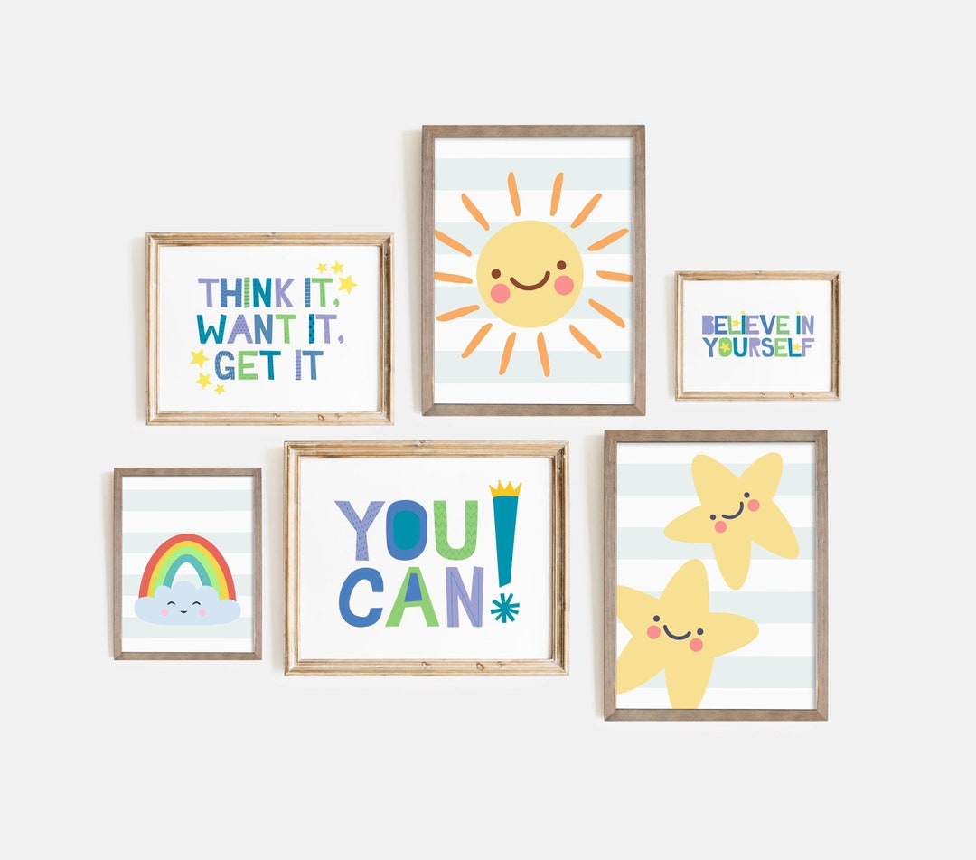 Affirmation Wall Art for Kids Set of 6 Prints, Playroom Wall Art ...