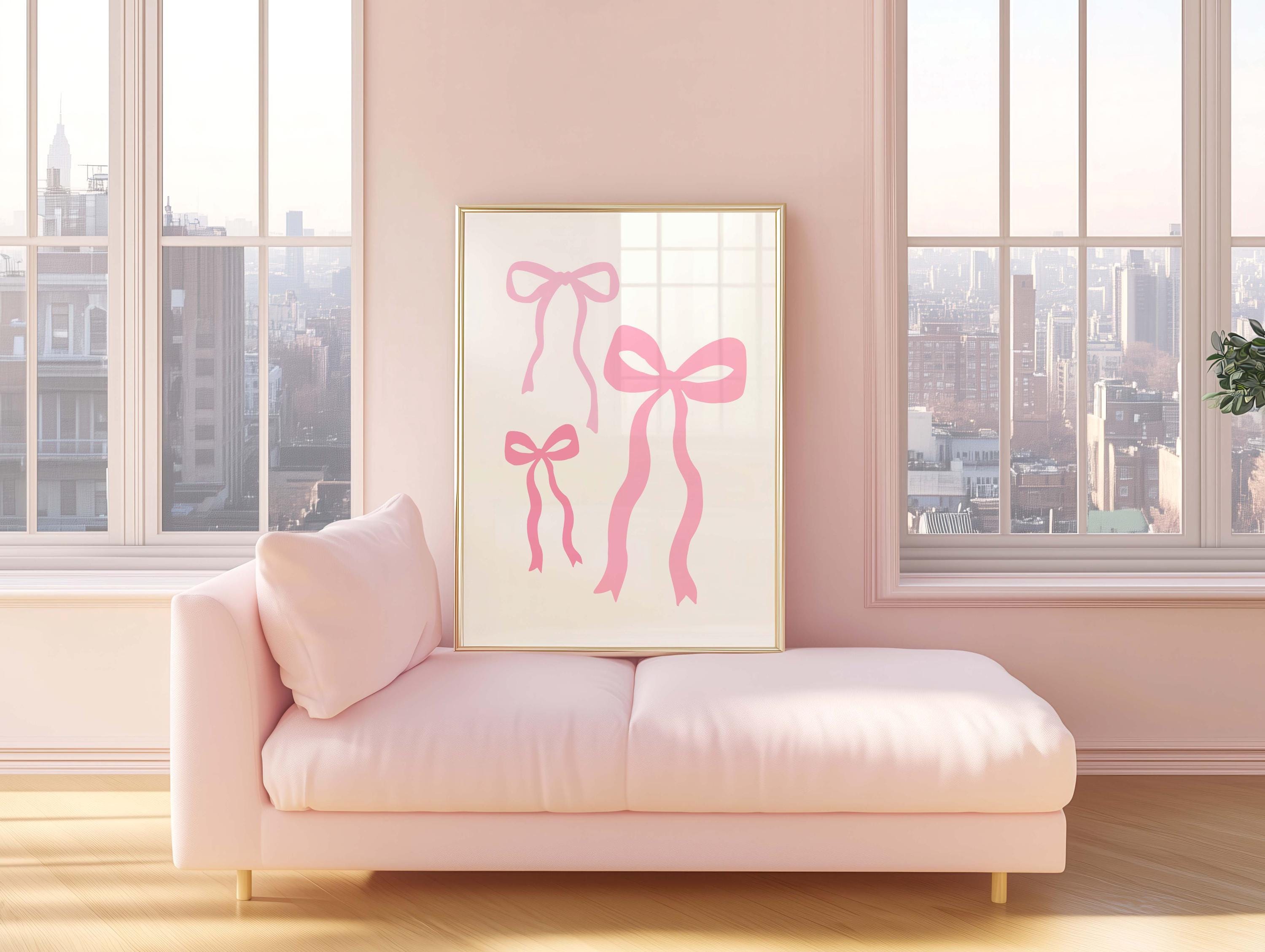 Set Di 3 Stampe Da Parete Con Fiocchi Rosa Alla Moda, Stampa Con