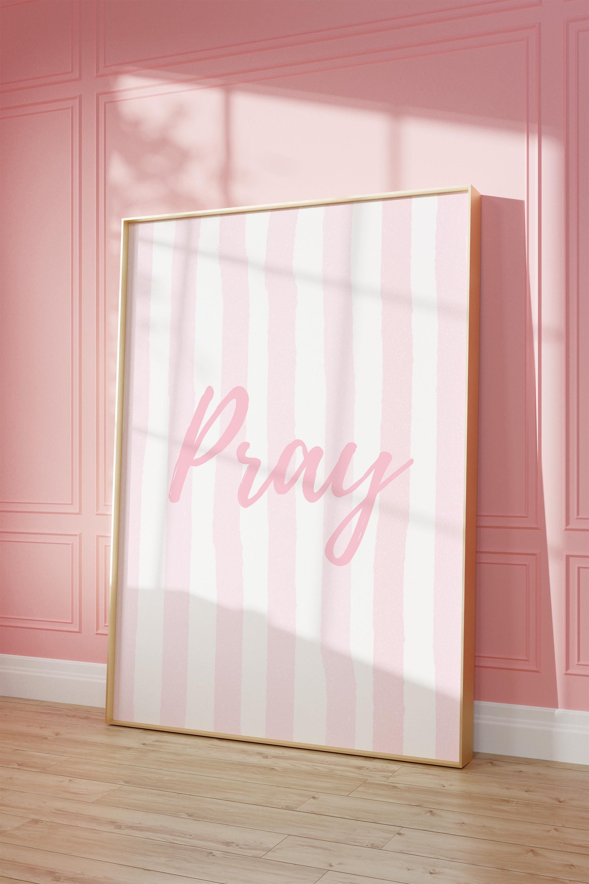 Pink Christian Pattern Pink Christian Wall Art Printable: Light Pink Pray Poster, Modern ...