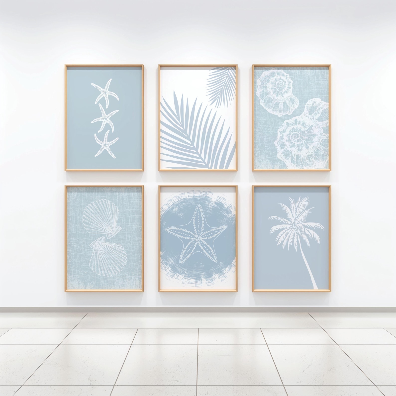 Blue Beach Prints Set of 6, Trendy Coastal Wall Art Posters, Beach