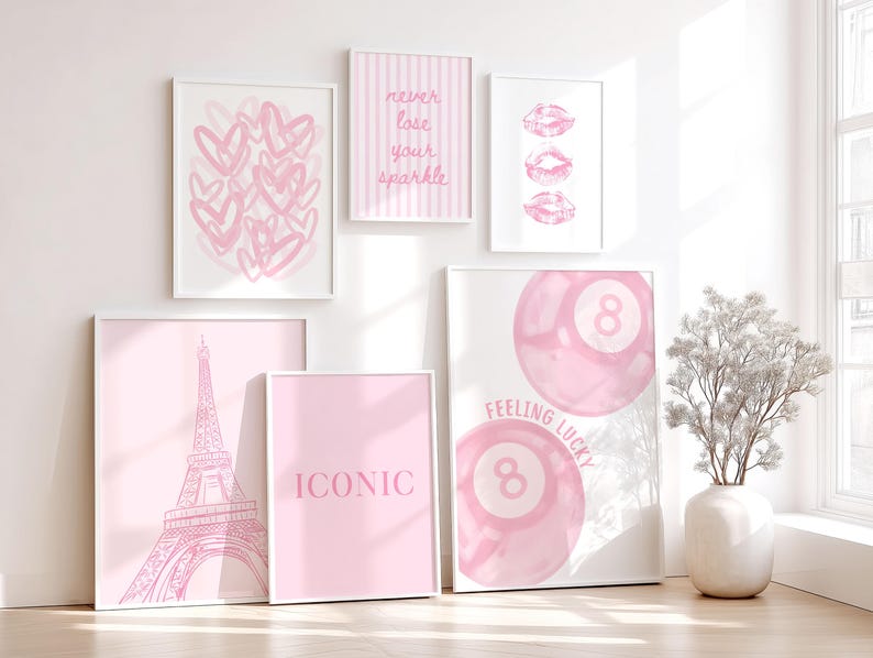 Pink Preppy Wall Art Set of 10 : Coquette Dorm Decor Posters (instant