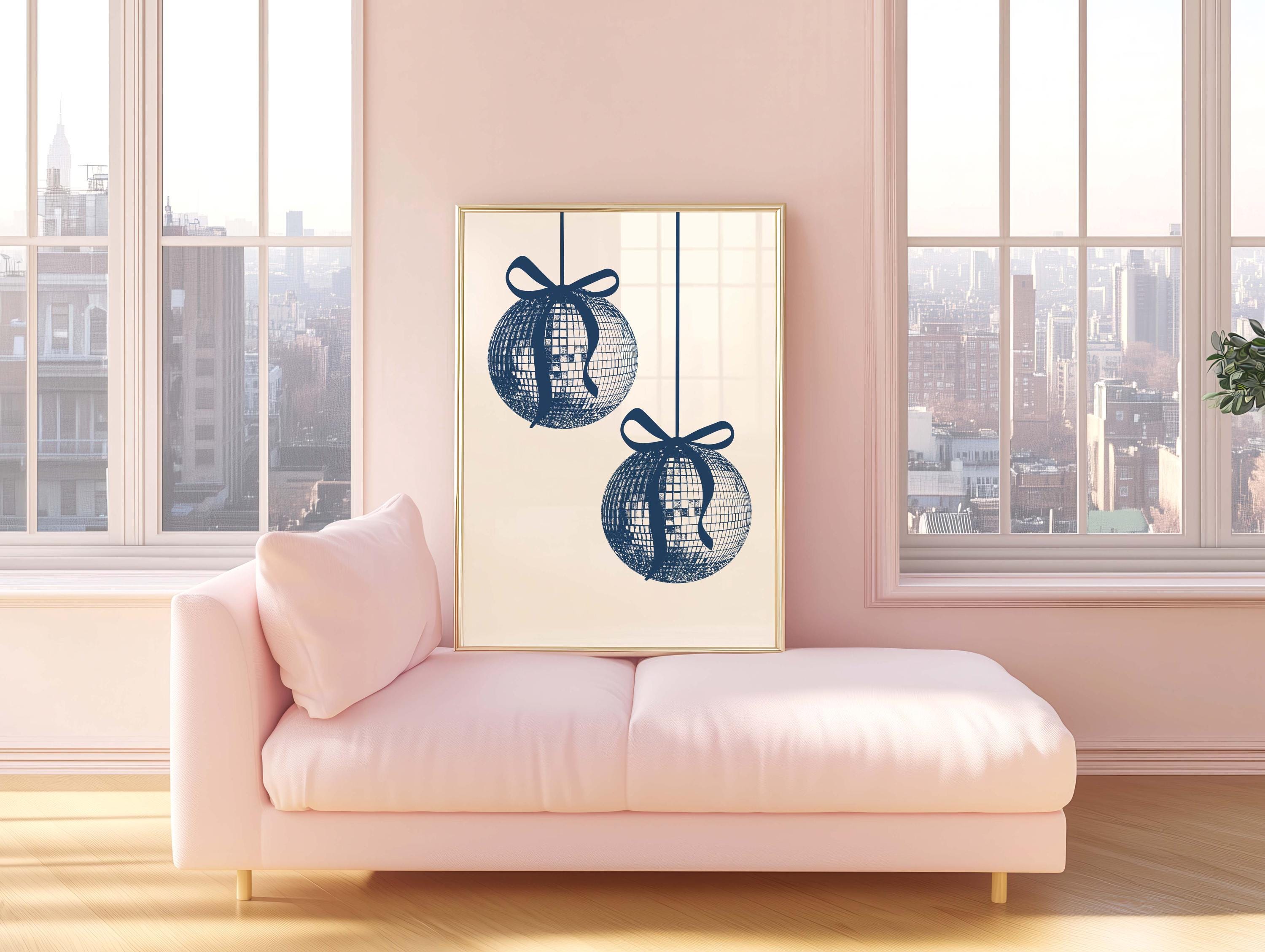 Poster Estetici Blu Tinoaly – 4 Stampe 20x25cm Su Tela, Fiocchi E Discoteca Per Camera