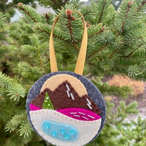 Handmade Ornament – Upcycled Colorado-Inspired Keepsake - Snowy Pikes Peak and Sunset Sky