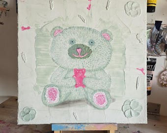 絵画「テディベア」/アートコレクション/油絵/絵画/手作り/絵画