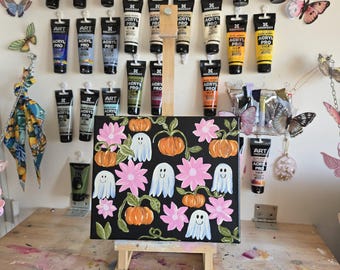 Halloween Art - Ghosts and Pumpkins – Spooky Wall Decor – Original Art