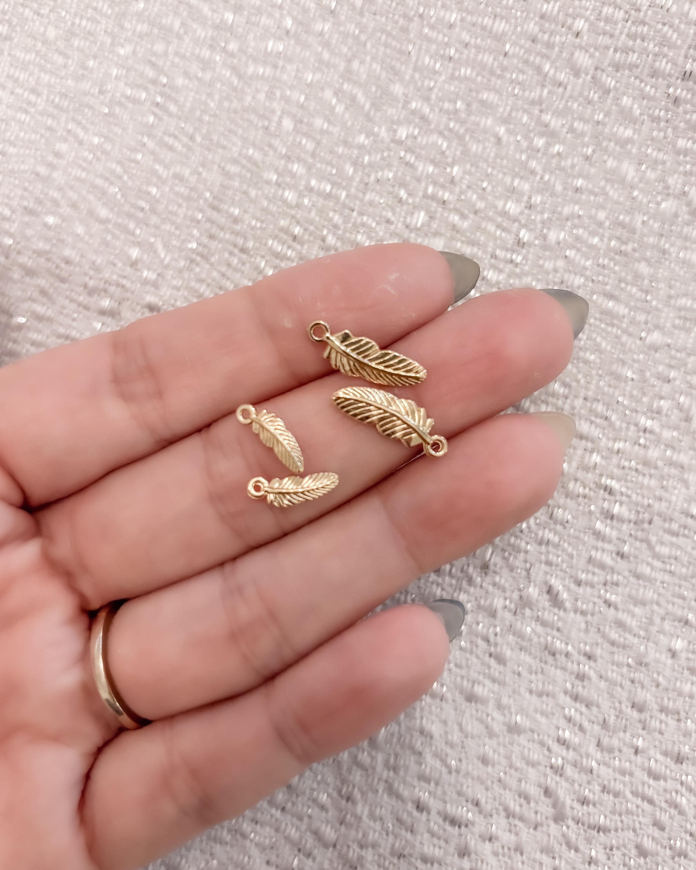 Gold Feather Charms for Jewelry Making Supplies Feather Bracelet Charm Feather Earring Charm Boho DIY Craft Supplies