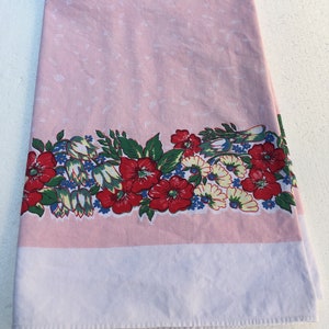 Mid century cotton tablecloth /Cottage decor vintage floral tablecloth / 45&quot; x 48&quot; Pink