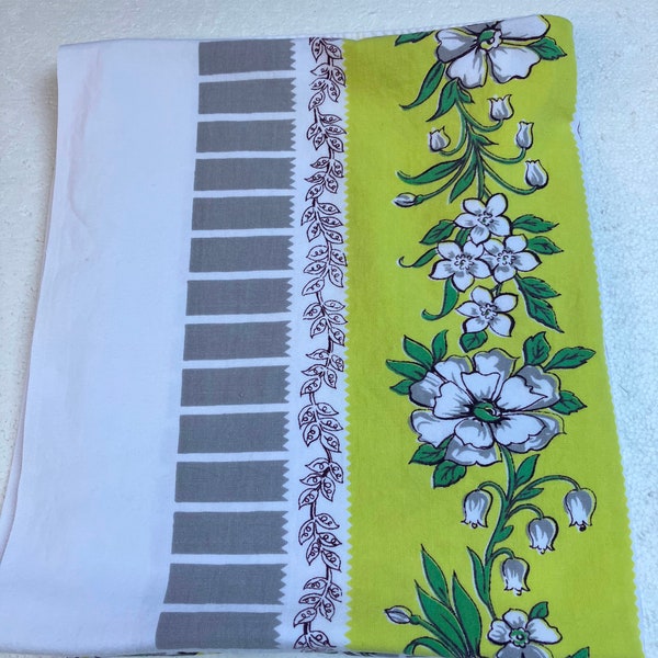 Mantel vintage de algodón con diseño floral, decoración de cabaña, 51" x 59", gris y verde