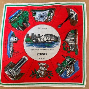 Vintage Australian souvenir hanky / Signature by Neil / Places of interest