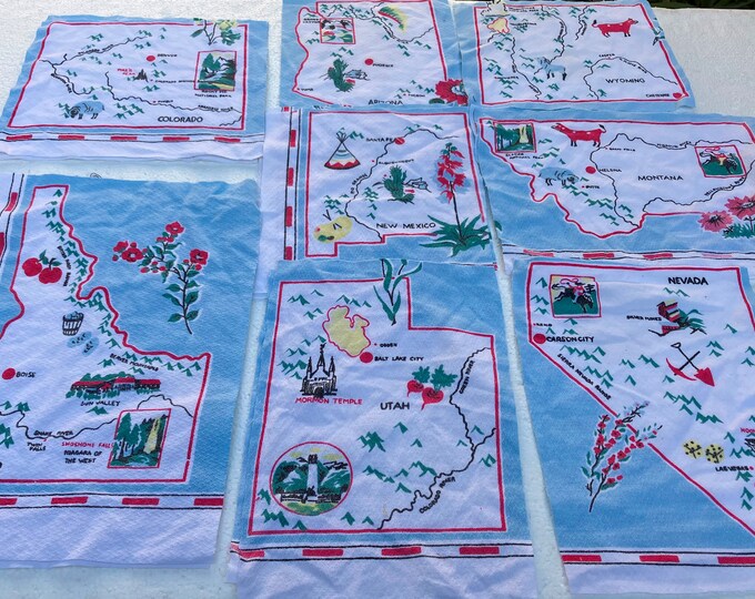 Vintage State Quilt Blocks / 13 Western US Cotton State Map /upcycled ...