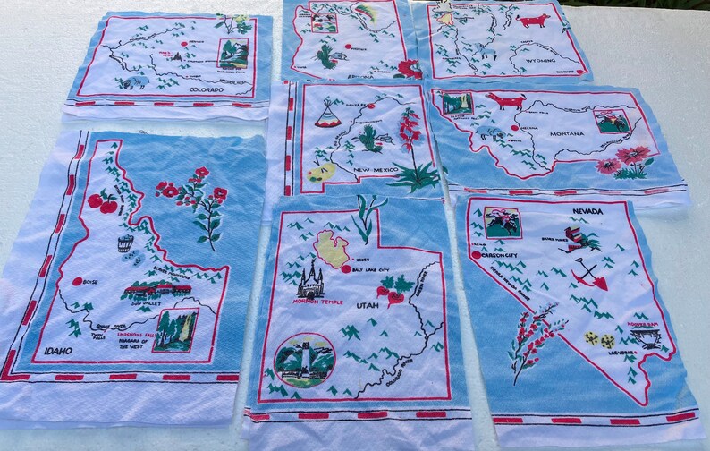 Vintage State Quilt Blocks / 13 Western U.S. State Map Repurposed ...