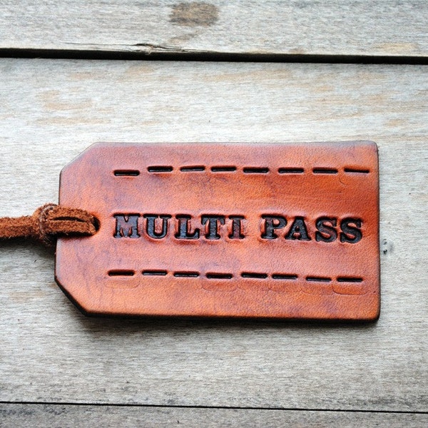 MULTI-PASS. Ready-made Leather Luggage Tag. Immediate Shipping.