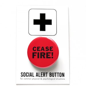 CEASEFIRE! in Gaza red pinback button, proceeds donated