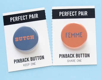 ブッチ＆フェム ピンバックボタンセット：クィアレズビアンギフト サフィックストッキングスタッファー