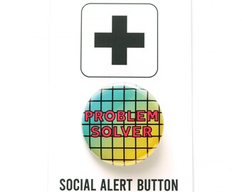 PROBLEM SOLVER pinback button neon retro 80's