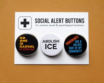 ABOLISH ICE Einwanderungsrechte Pinback Button Set l Soziale Gerechtigkeit Verbündete Pins