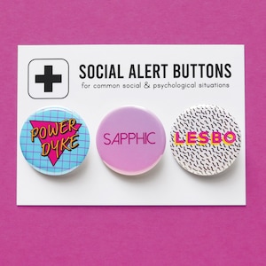 SAPPHIC PIN 3-PACK Queer Pinback Button Set Gay Stocking Stuffer