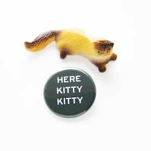 HERE KITTY KITTY Pinback Button Cat Lover Gift