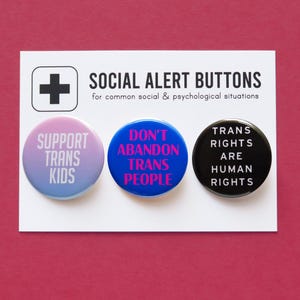 Trans Rights Pinback Button Set: Queer Ally Pins - 3-Pack 1.25&quot; Badges