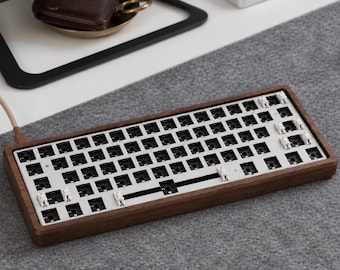 Solid Walnut / Maple Wood Mechanical Keyboard Wired Barebones Kit - RGB Hot Swap 60%