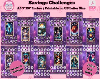 Desafío de ahorro I Tarot del zodiaco I Cuaderno imprimible de seguimiento de dinero en efectivo Carpeta de presupuesto