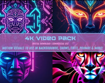 Klipy wideo 4K Cyberpunk: abstrakcyjne neonowe pętle VJ (do pobrania cyfrowego)