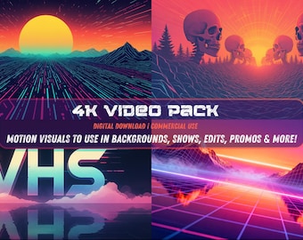 Klipy wideo 4K Synthwave Vol. 1: Retro abstrakcyjne tła, pętle VJ (niepłynne) (pobranie cyfrowe)