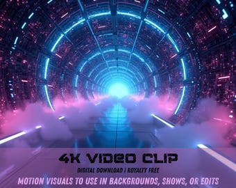 Cyberpunk Tunnel Motion Graphic: Neon Sci-Fi 4K VJ Visual Loop (niepłynny) (pobranie cyfrowe)
