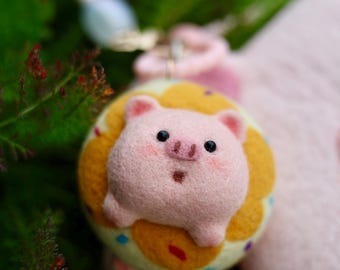 Handmade 100% Wool Felt Donut Piggy Charm (Matching Bag Not Included)