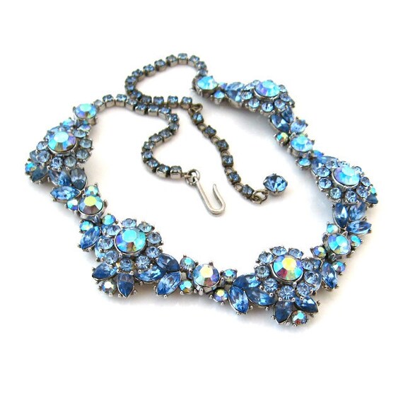 Items similar to TRIFARI Necklace - Vintage 1960s Blue Rhinestone ...