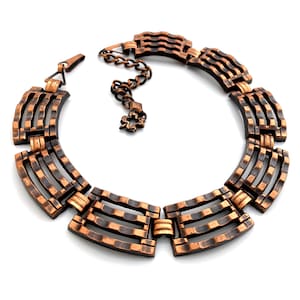 Vintage Mid Century Modern Copper Necklace, MCM Modernist Ribbed Metalwork Choker, 1950s Costume Jewelry image 2