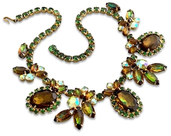 Vintage Verified JULIANA Watermelon Art Glass Green Rhinestone Choker Necklace