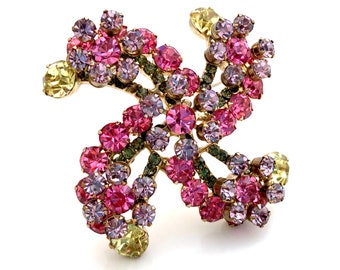 Vintage JULIANA Springtime Pinwheel Floret Brooch, D&E Pink Yellow Purple Flower, 1960s Costume Jewelry