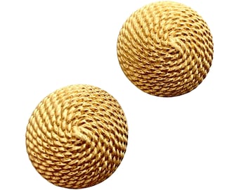 Vintage 1960s Signed MONET Rope Metalwork Dome Button Gold-tone Clip On Earrings
