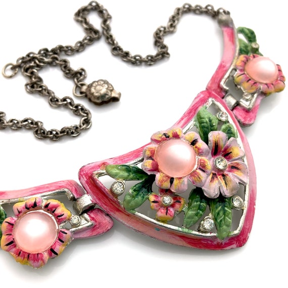 Vintage 1940s CORO Pink Moonglow Flower Necklace,… - image 5