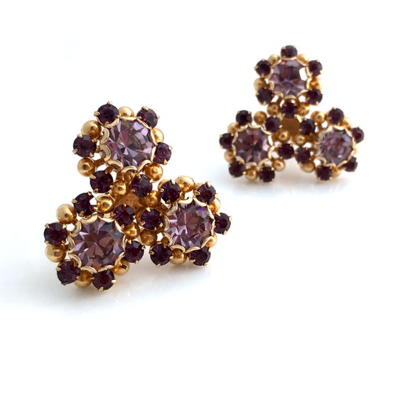 Vintage 1950s Signed KRAMER Purple Flower Rhinest… - image 1