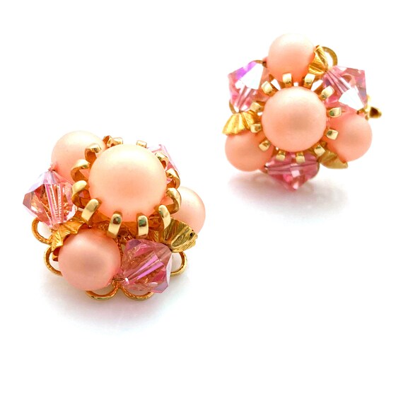 Vintage 1950s Pink Crystal and Plastic Bead Multi… - image 3