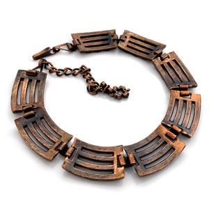 Vintage Mid Century Modern Copper Necklace, MCM Modernist Ribbed Metalwork Choker, 1950s Costume Jewelry image 6