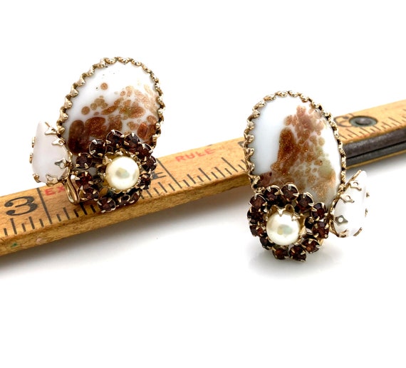Vintage SCHREINER Copper Fluss Art Glass Earrings… - image 5